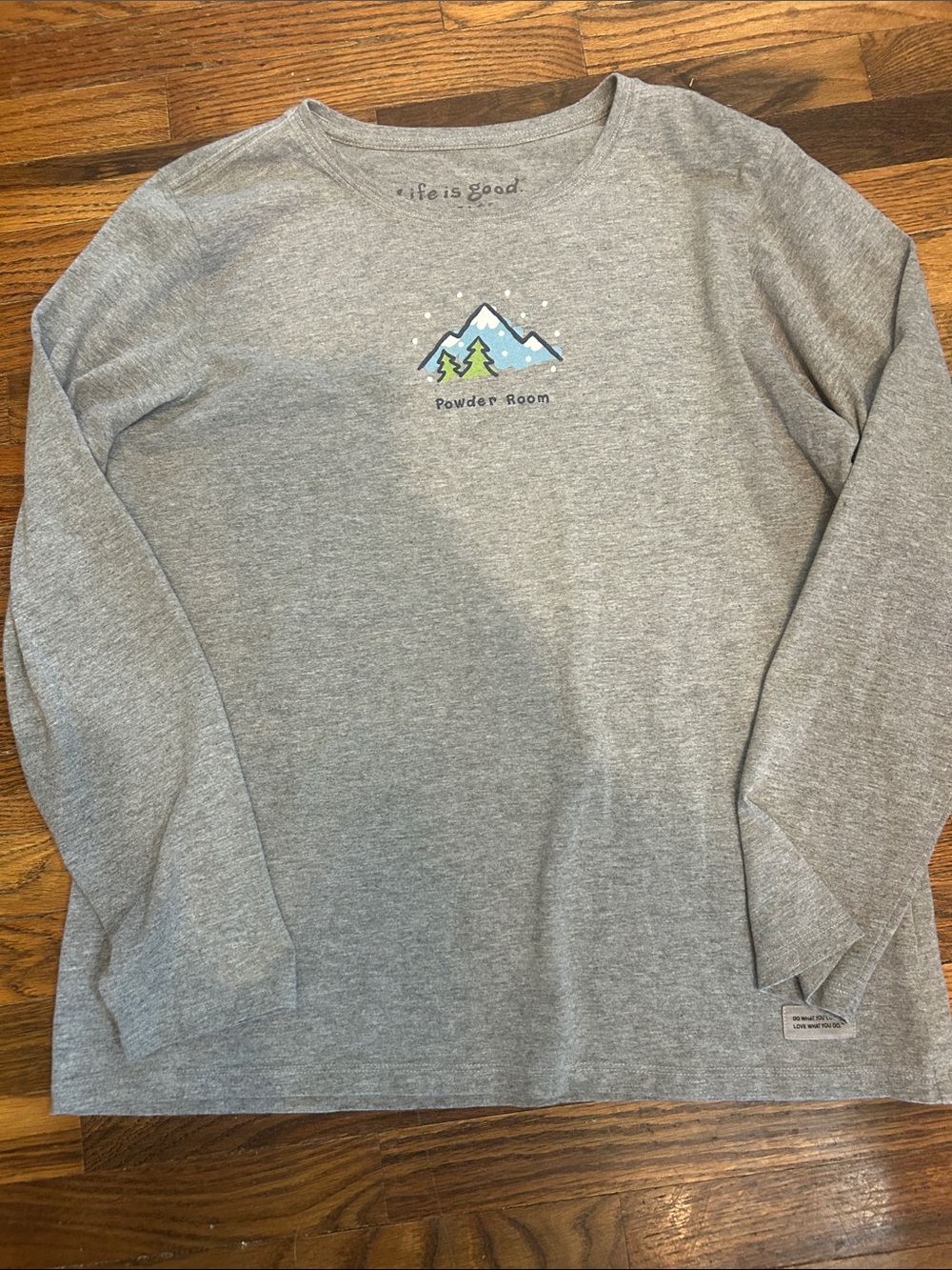 Life Is Good Gray Long Sleeve Tee with Mountain and Pine Graphic